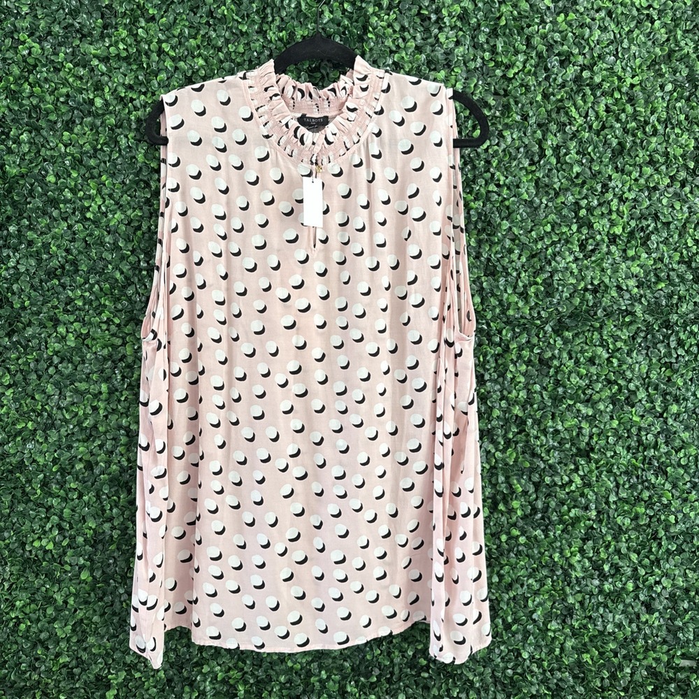 Talbots Women's Pink Patterned Office Mock Neck Sleeveless Blouse Size XS